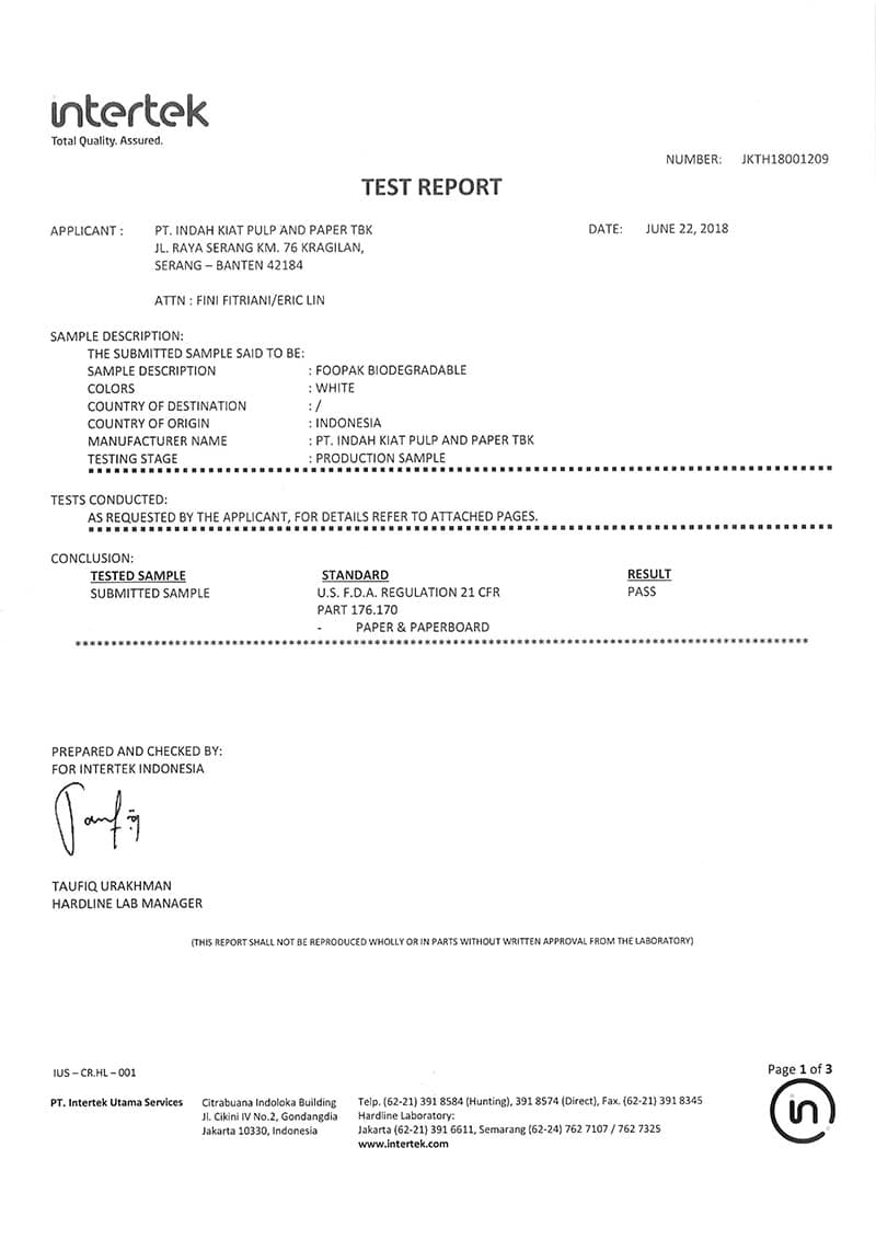 U.S. FDA Testing Report