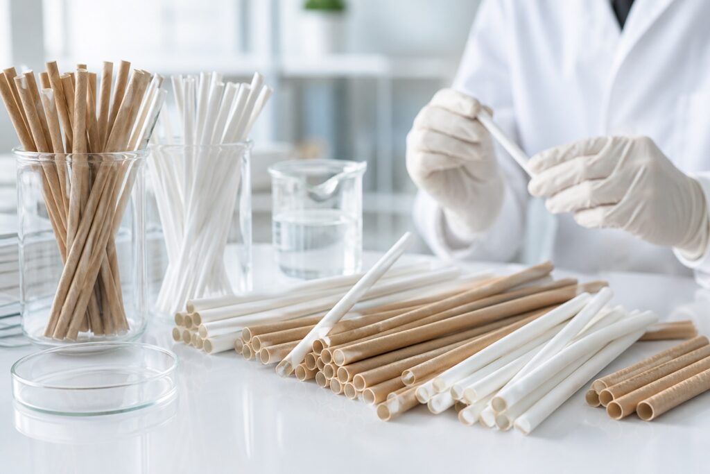 Paper straws on a clean food-safety inspection bench