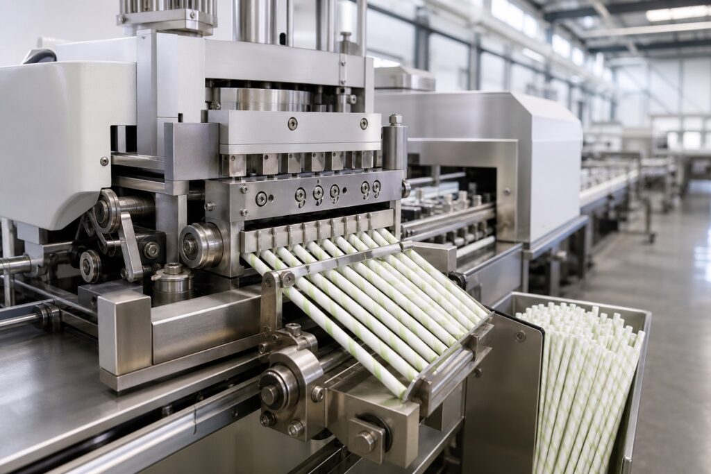 High-speed paper straw making machine on a factory production line