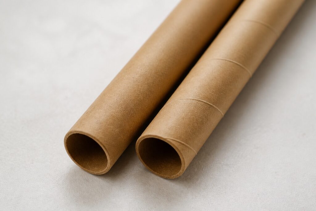 A seamless one-piece paper straw beside a spiral-wound paper straw