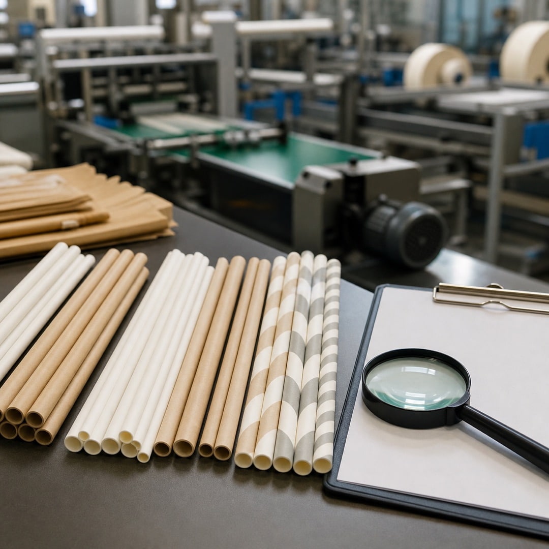 Paper straw samples with a checklist for supplier evaluation