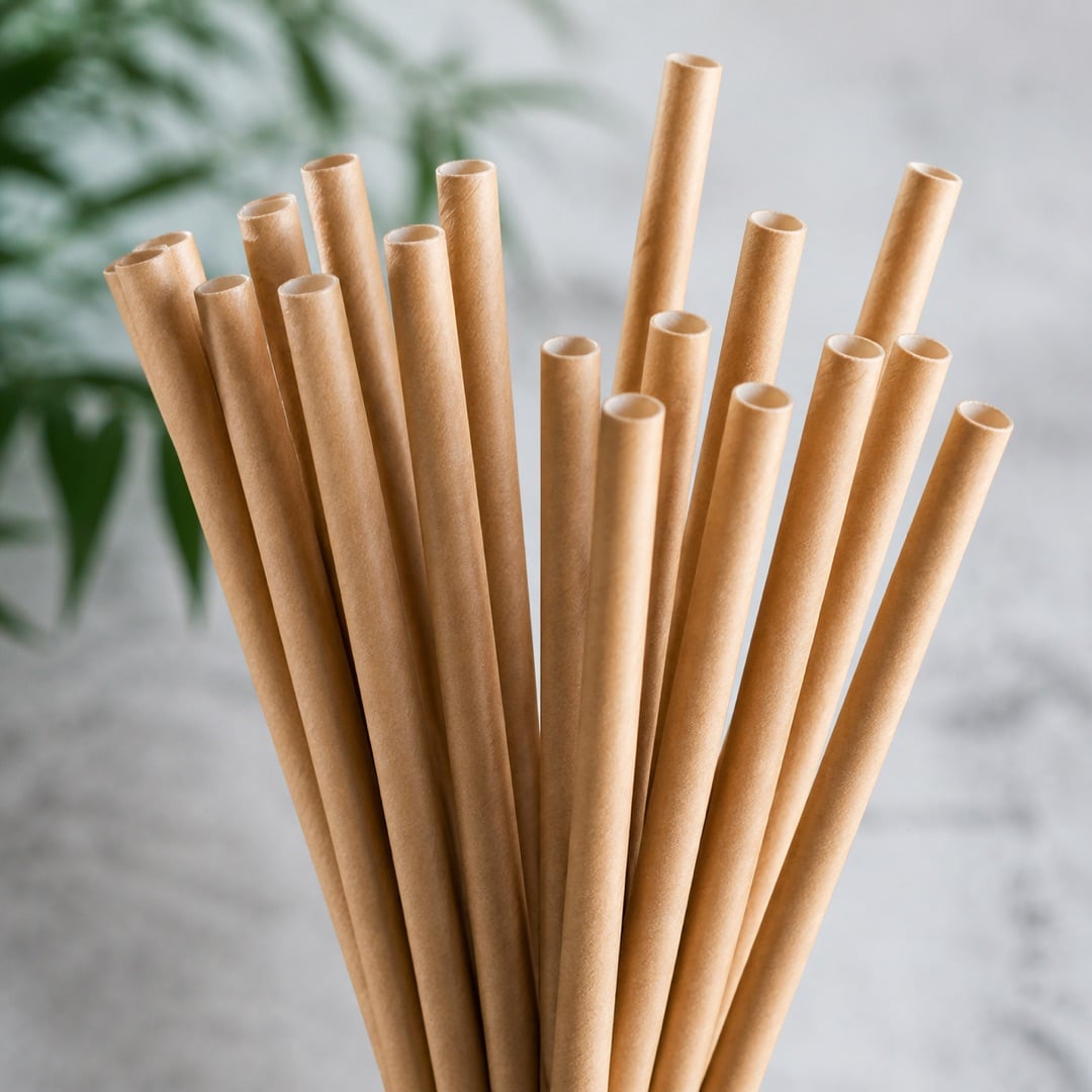 A refined fan of kraft paper straws, modern business look